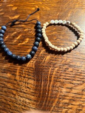 Neutral Bead Bracelet Set with 'LUCKY' Lettering